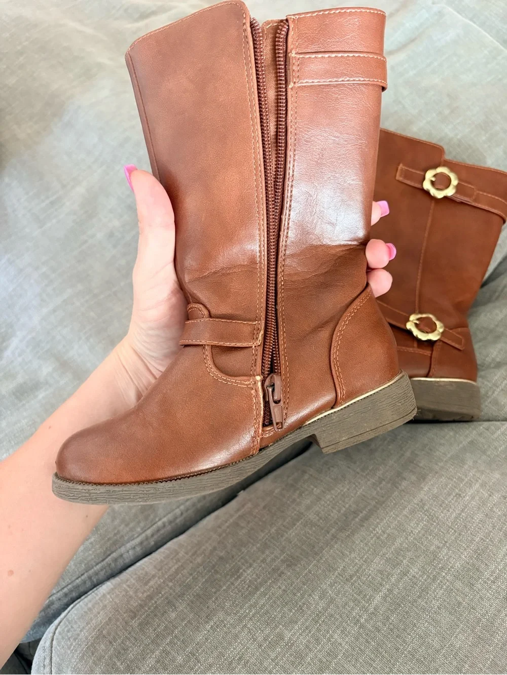 Self Esteem toddler Tan Mid-Calf Buckle Heeled Boots
